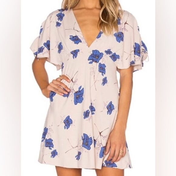 59- Free People Melanie Floral print BOHO DRAPEY Pearl combo Mini Dress sz 0 - Picture 1 of 5